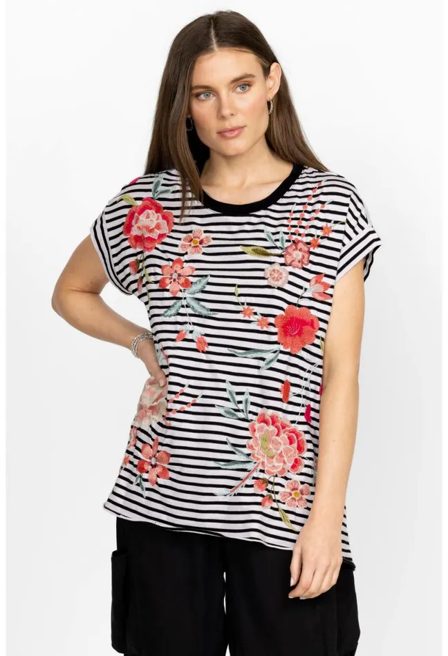 Women Johnny Was Tops Joya Relaxed Drape Tee Stripe