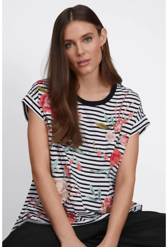 Women Johnny Was Tops Joya Relaxed Drape Tee Stripe