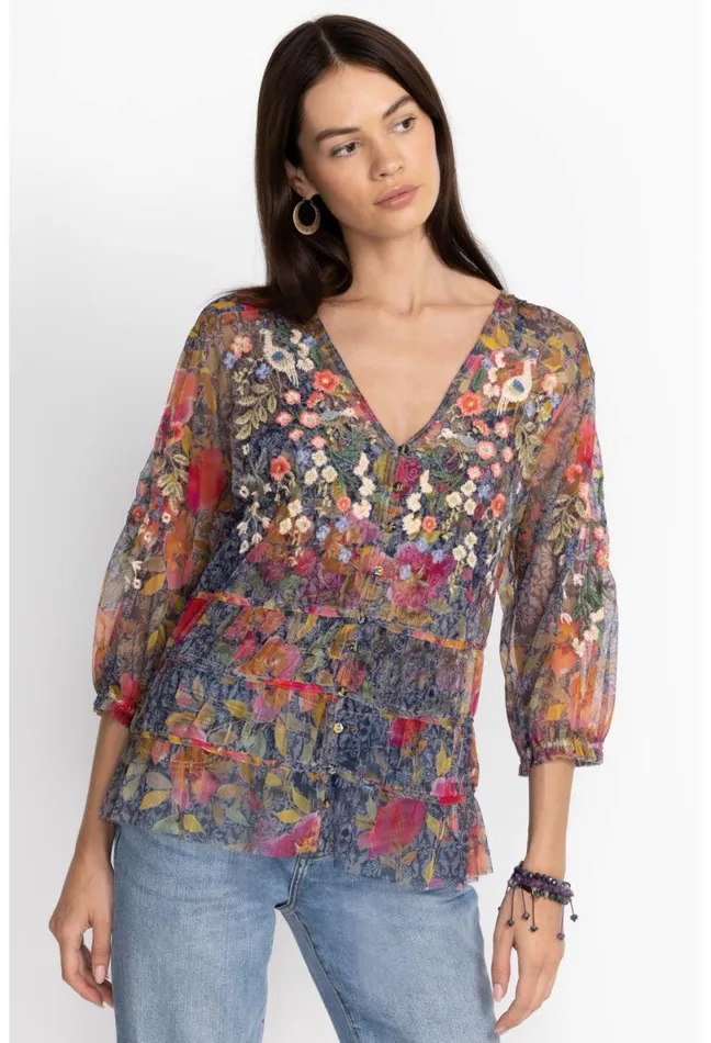 Women Johnny Was Tops Locust Mesh Blouse Locust