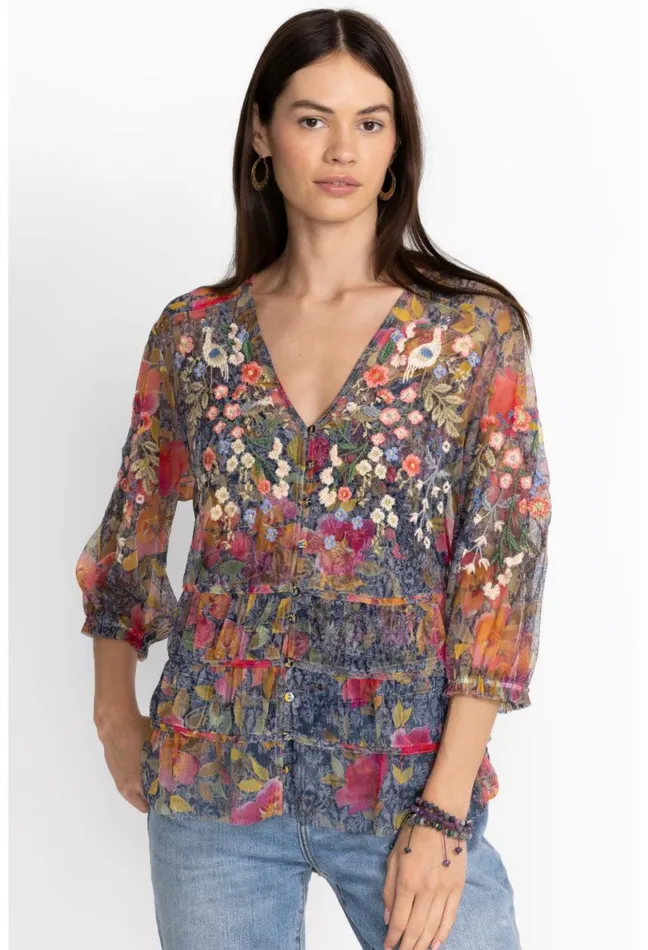 Women Johnny Was Tops Locust Mesh Blouse Locust