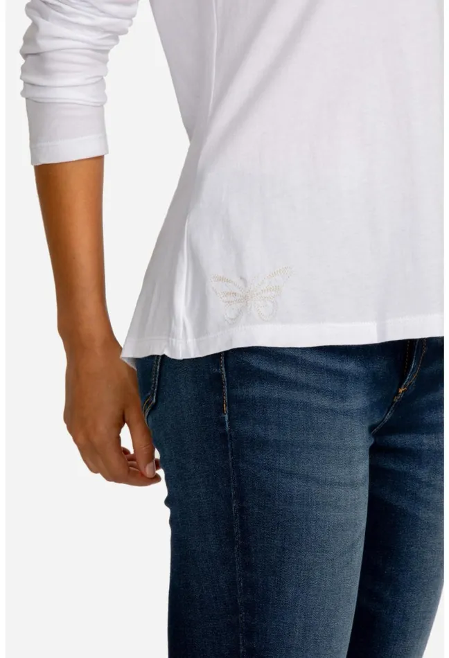 Women Johnny Was Tops Long Sleeve VNeck Layering Tee White