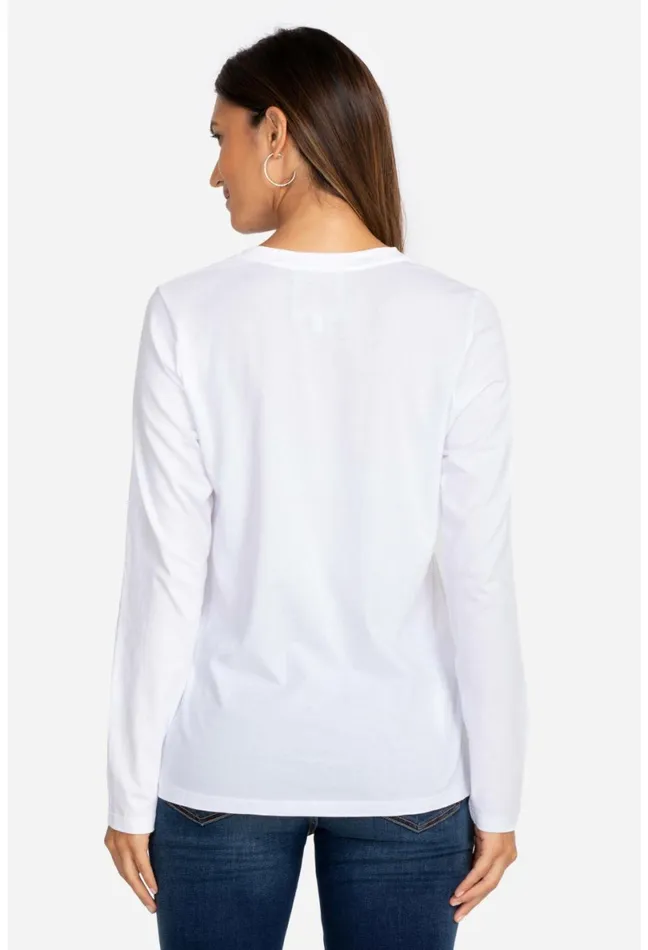 Women Johnny Was Tops Long Sleeve VNeck Layering Tee White