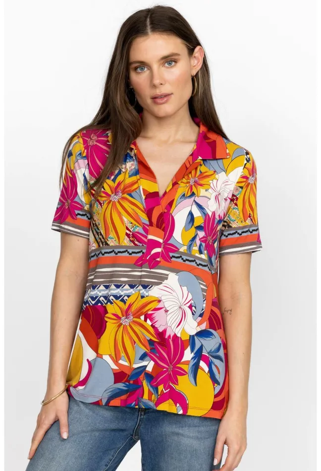Women Johnny Was Tops Rachel May Short Sleeve Swing Polo Rachel May