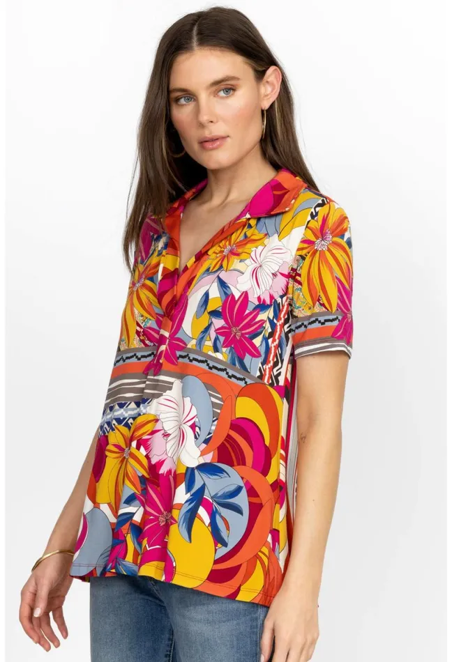 Women Johnny Was Tops Rachel May Short Sleeve Swing Polo Rachel May