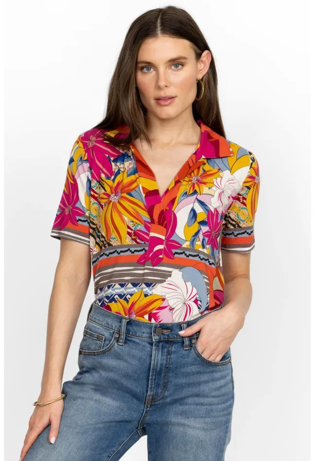 Women Johnny Was Tops Rachel May Short Sleeve Swing Polo Rachel May