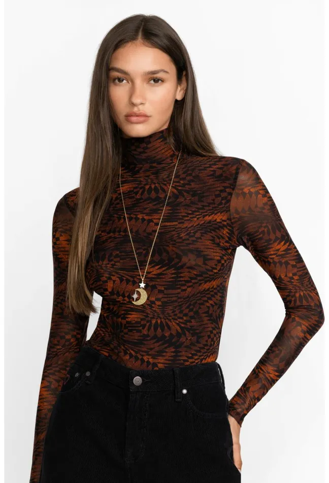 Women Johnny Was Tops Rebecca Mesh Mock Neck Long Sleeve Tee Multi