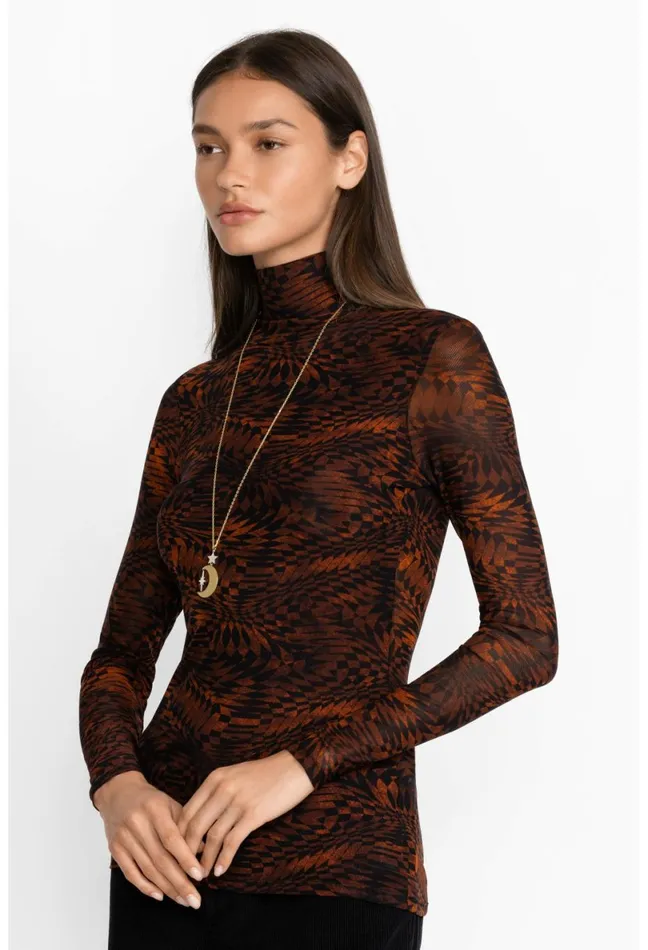 Women Johnny Was Tops Rebecca Mesh Mock Neck Long Sleeve Tee Multi