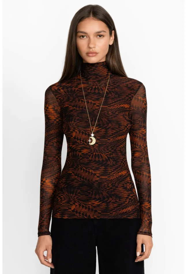 Women Johnny Was Tops Rebecca Mesh Mock Neck Long Sleeve Tee Multi