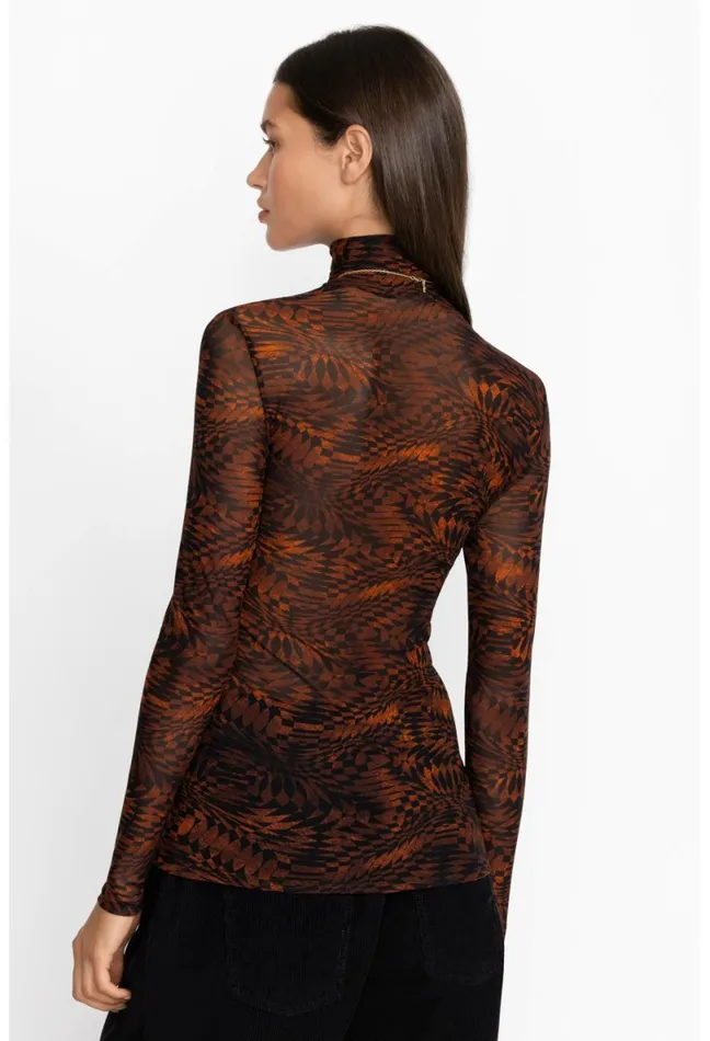 Women Johnny Was Tops Rebecca Mesh Mock Neck Long Sleeve Tee Multi