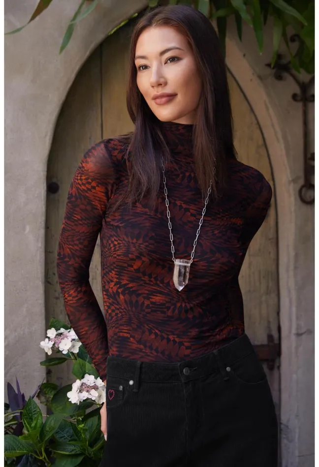 Women Johnny Was Tops Rebecca Mesh Mock Neck Long Sleeve Tee Multi