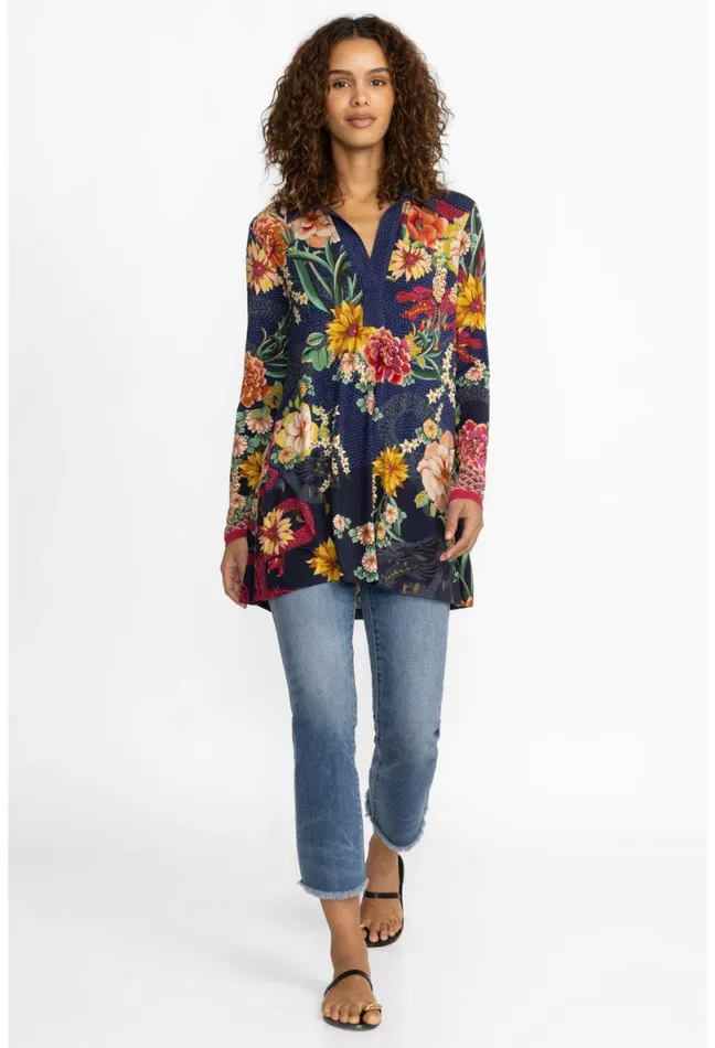 Women Johnny Was Tops The Janie Favorite Long Sleeve Polo Swing Tunic Dragona
