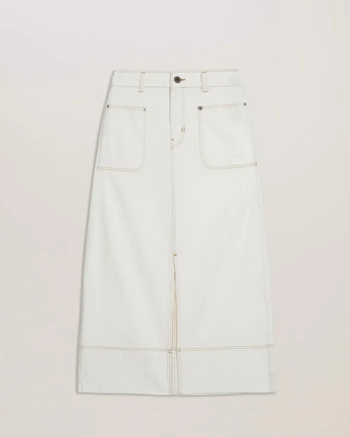 Women JOMANA 8211 Denim Midi Pencil Skirt Ivory Ted Baker Skirts