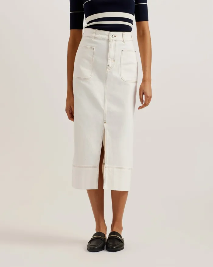 Women JOMANA 8211 Denim Midi Pencil Skirt Ivory Ted Baker Skirts Women JOMANA 8211 Denim Midi Pencil Skirt Ivory Ted Baker Skirts