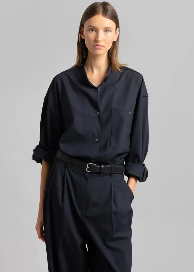 Women Jour Shirt 8211 Deep Navy The Frankie Shop Tops