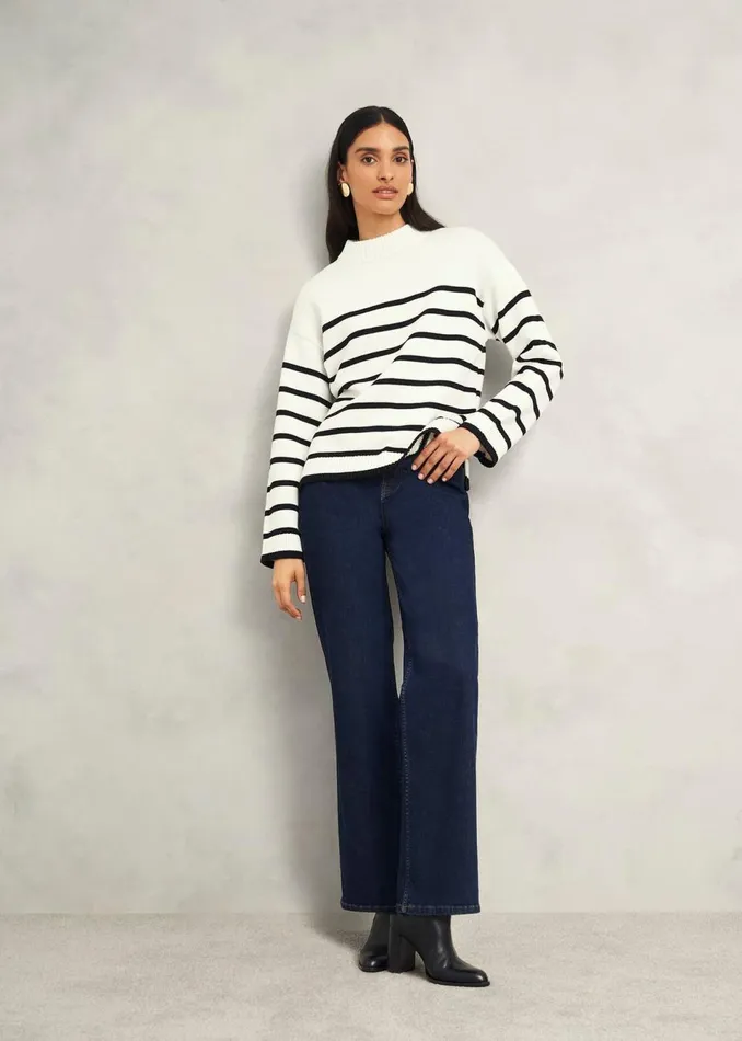 Women Jumpers and Cardigans Hobbs Eastnor Cotton Stripe Jumper Ivory Black