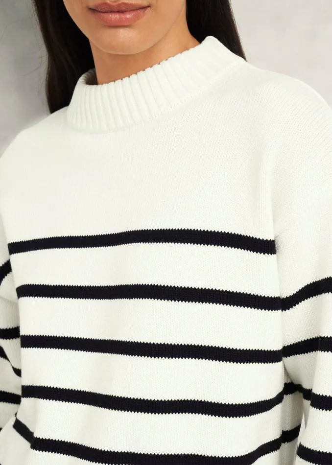Women Jumpers and Cardigans Hobbs Eastnor Cotton Stripe Jumper Ivory Black