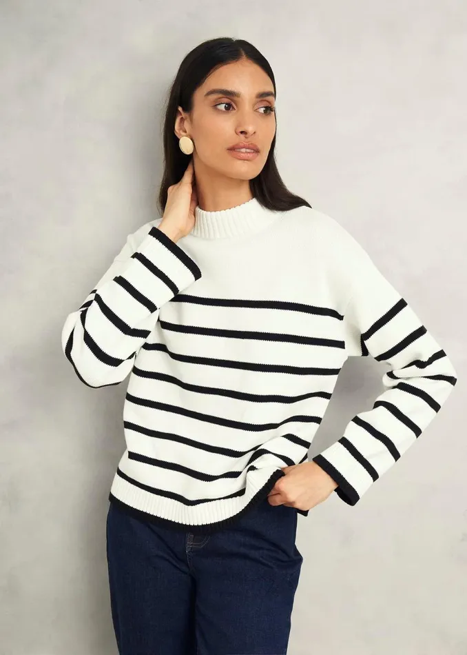 Women Jumpers and Cardigans Hobbs Eastnor Cotton Stripe Jumper Ivory Black