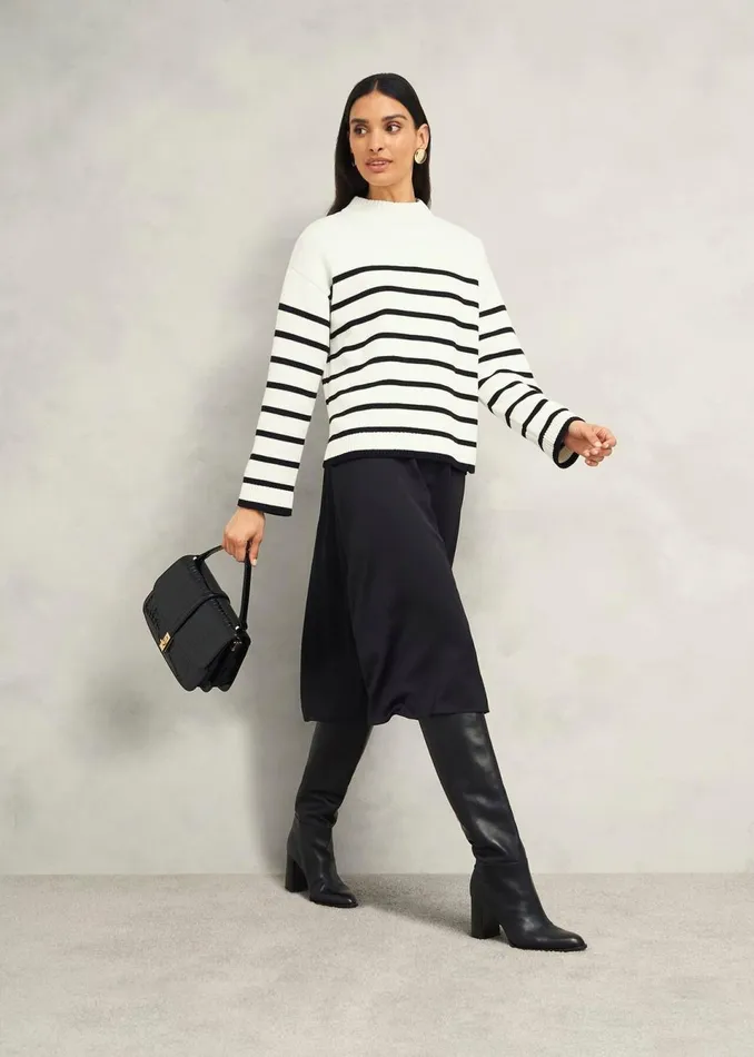 Women Jumpers and Cardigans Hobbs Eastnor Cotton Stripe Jumper Ivory Black