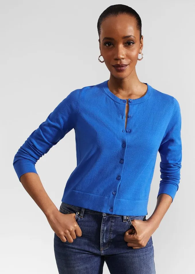 Women Jumpers and Cardigans Hobbs Michelle Cotton Cardigan Atlantic Blue