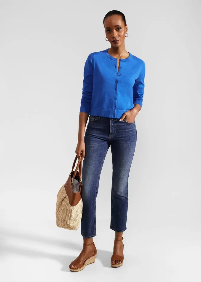 Women Jumpers and Cardigans Hobbs Michelle Cotton Cardigan Atlantic Blue