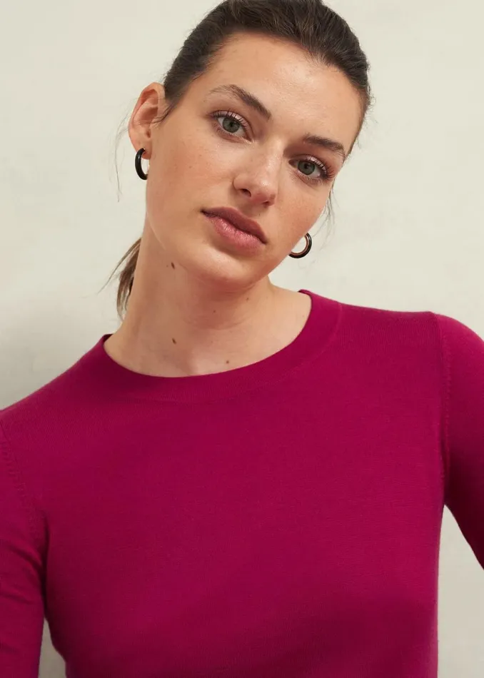 Women Jumpers and Cardigans Hobbs Penny Merino Wool Jumper Cranberry Pink