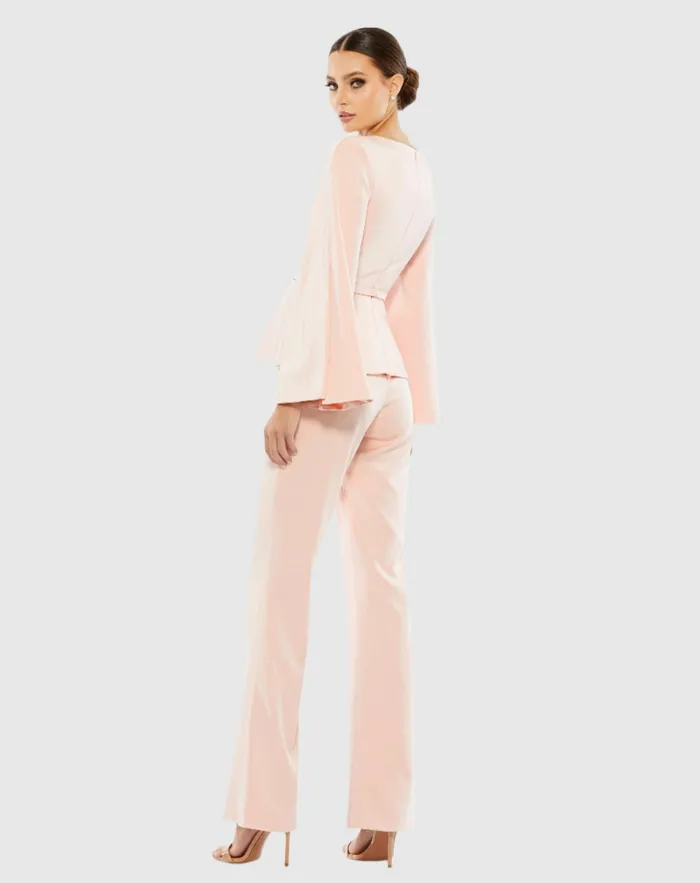 Women Jumpsuits and Rompers Mac Duggal Long Sleeve Two Piece Crepe Pant Suit Pink