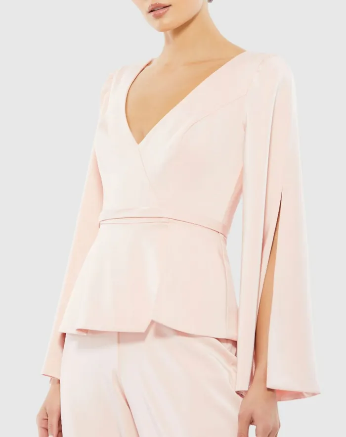 Women Jumpsuits and Rompers Mac Duggal Long Sleeve Two Piece Crepe Pant Suit Pink