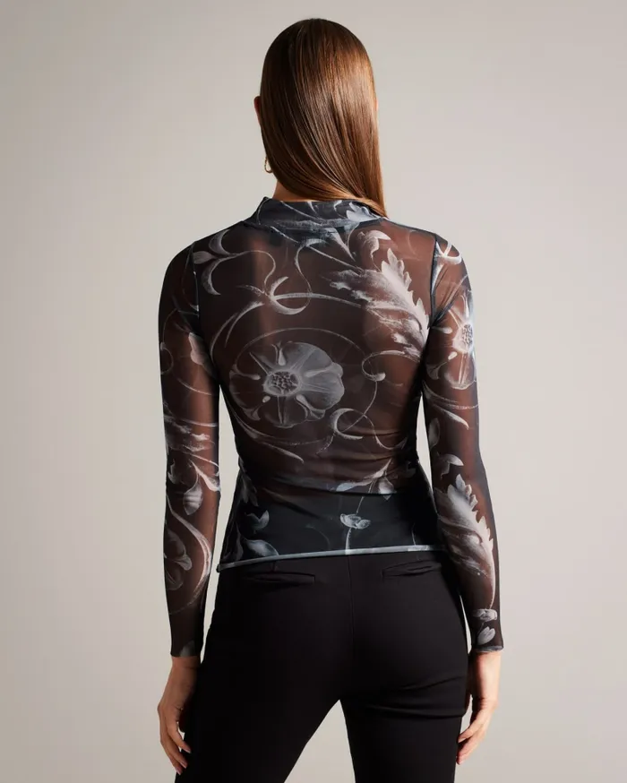 Women KAESA 8211 High Neck Abstract Floral Mesh Top Black Ted Baker Tops and Blouses Women KAESA 8211 High Neck Abstract Floral Mesh Top Black Ted Baker Tops and Blouses
