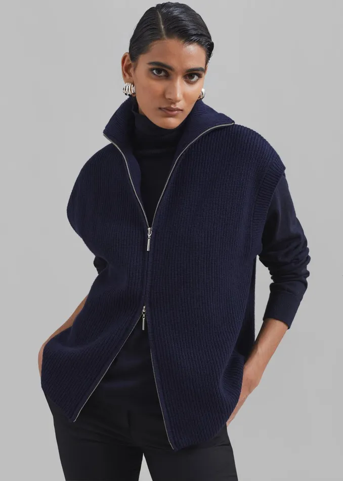 Women Kellan Wool Blend Sleeveless Zip Turtleneck 8211 Navy The Frankie Shop Knitwear