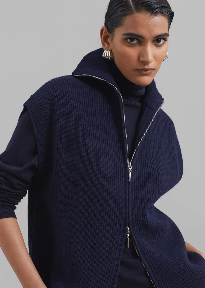 Women Kellan Wool Blend Sleeveless Zip Turtleneck 8211 Navy The Frankie Shop Knitwear