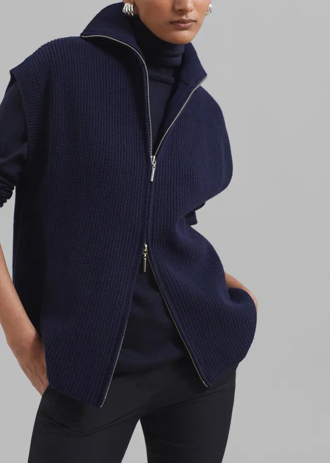 Women Kellan Wool Blend Sleeveless Zip Turtleneck 8211 Navy The Frankie Shop Knitwear