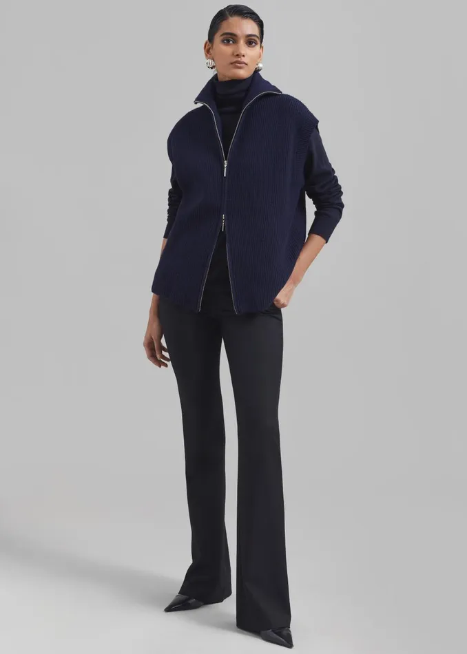 Women Kellan Wool Blend Sleeveless Zip Turtleneck 8211 Navy The Frankie Shop Knitwear