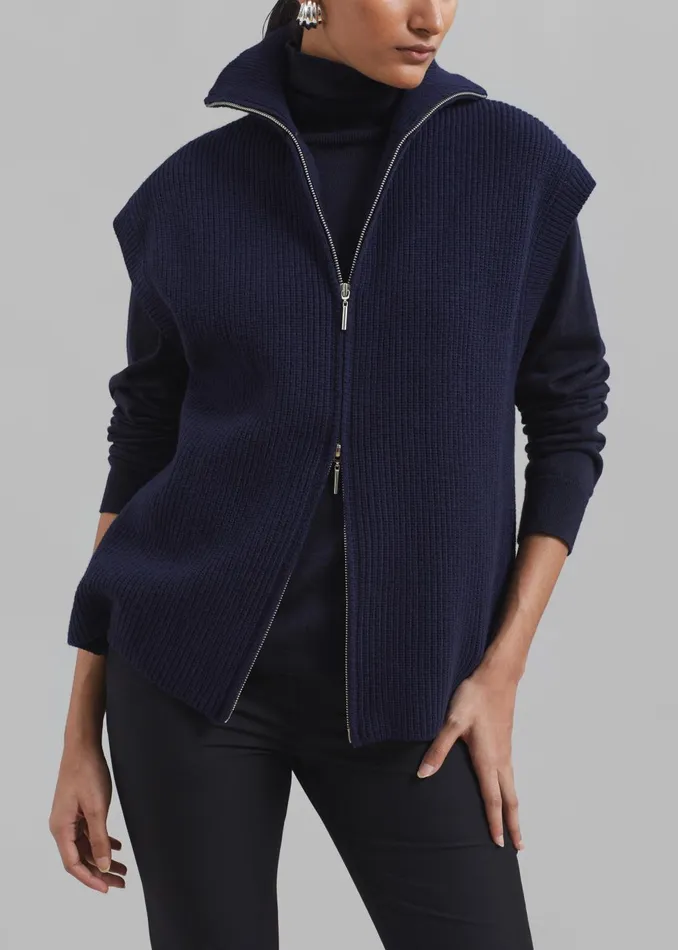 Women Kellan Wool Blend Sleeveless Zip Turtleneck 8211 Navy The Frankie Shop Knitwear