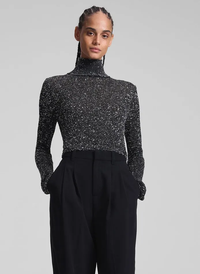 Women Kendall Sequin Embellished Top Blacksilver ALC Tops