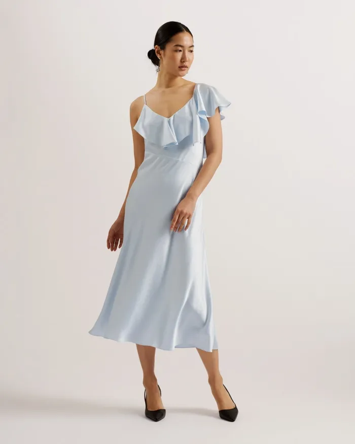 Women KEOMI 8211 Ruffle Neck Satin Midi Slip Dress Light Blue Ted Baker Dresses Women KEOMI 8211 Ruffle Neck Satin Midi Slip Dress Light Blue Ted Baker Dresses