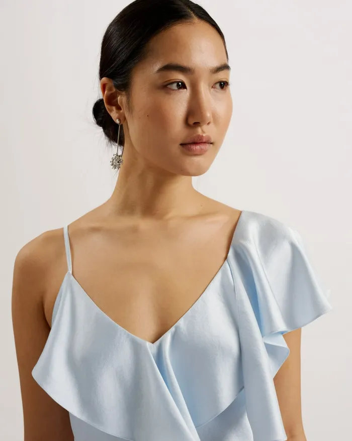 Women KEOMI 8211 Ruffle Neck Satin Midi Slip Dress Light Blue Ted Baker Dresses Women KEOMI 8211 Ruffle Neck Satin Midi Slip Dress Light Blue Ted Baker Dresses