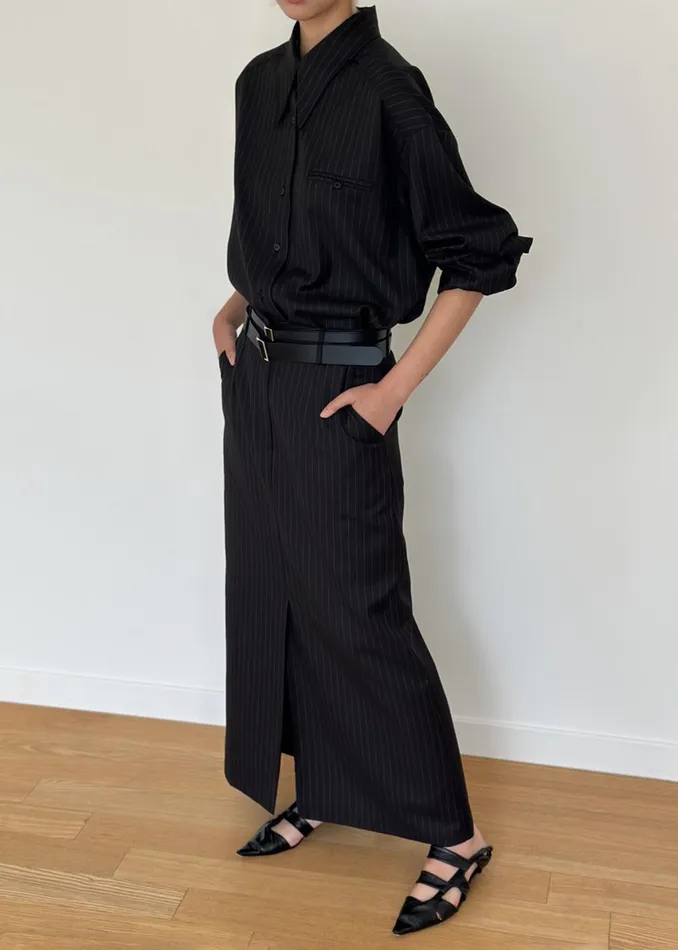Women Kerry Maxi Skirt 8211 Black Pinstripe The Frankie Shop Bottoms