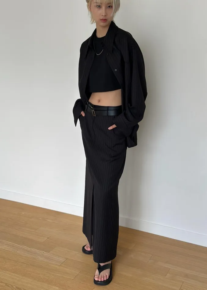 Women Kerry Maxi Skirt 8211 Black Pinstripe The Frankie Shop Bottoms