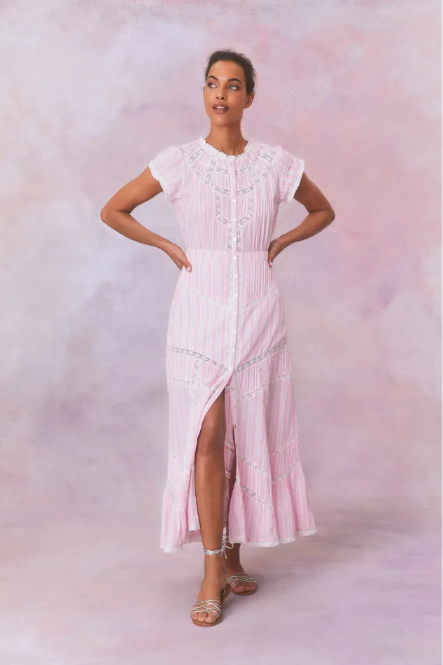WomenKids Dresses LoveShackFancy Remi Cotton Stripe Maxi Dress Captiva Pink