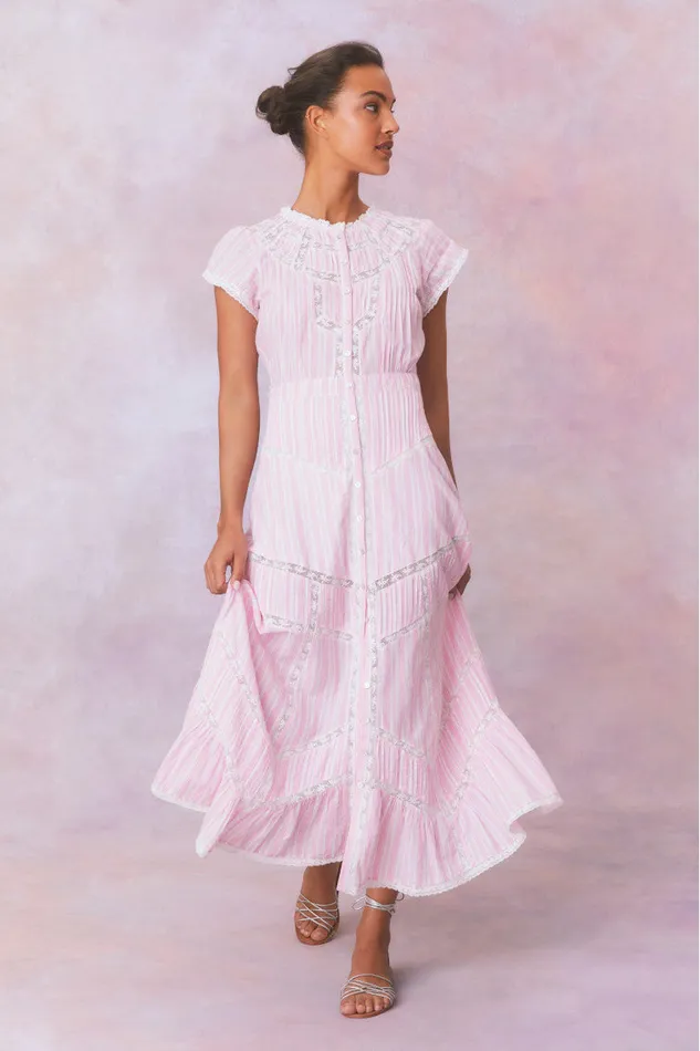 WomenKids Dresses LoveShackFancy Remi Cotton Stripe Maxi Dress Captiva Pink