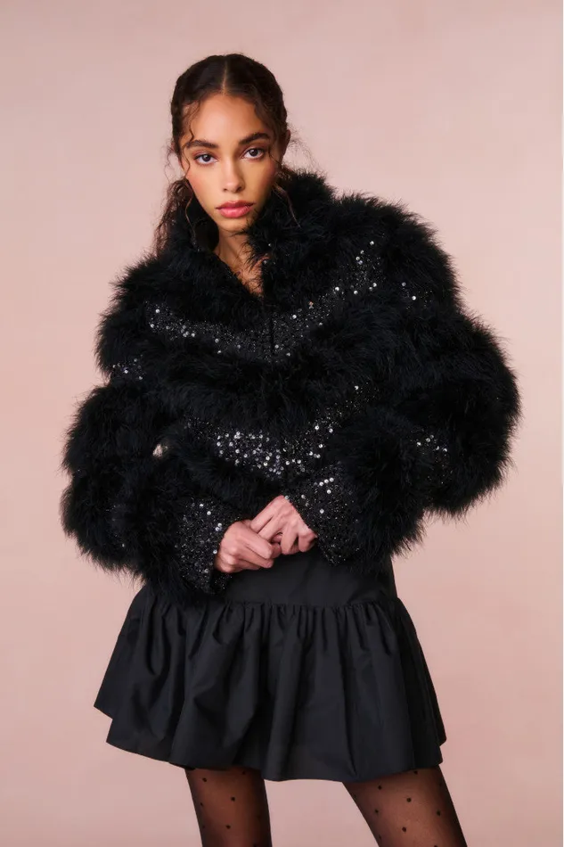 WomenKids Jackets and Coats LoveShackFancy Curran Sequin Feathered Jacket Black WomenKids Jackets and Coats LoveShackFancy Curran Sequin Feathered Jacket Black