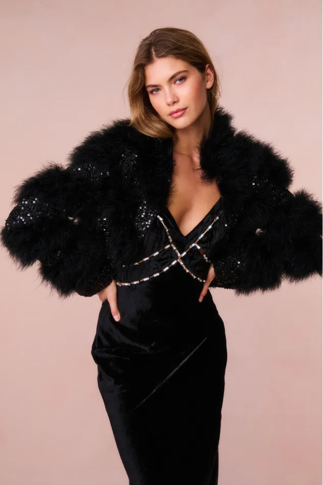 WomenKids Jackets and Coats LoveShackFancy Curran Sequin Feathered Jacket Black WomenKids Jackets and Coats LoveShackFancy Curran Sequin Feathered Jacket Black