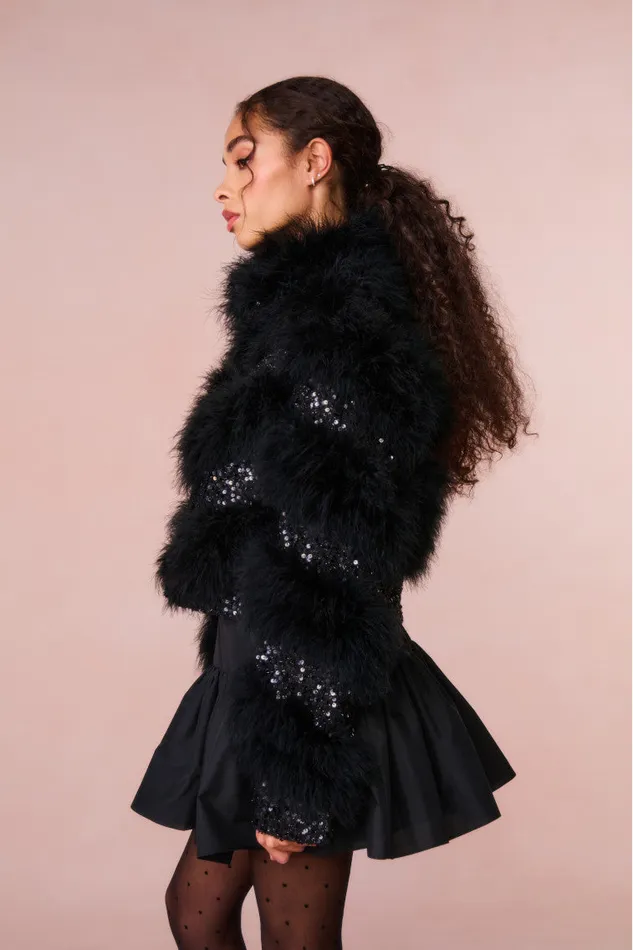 WomenKids Jackets and Coats LoveShackFancy Curran Sequin Feathered Jacket Black WomenKids Jackets and Coats LoveShackFancy Curran Sequin Feathered Jacket Black