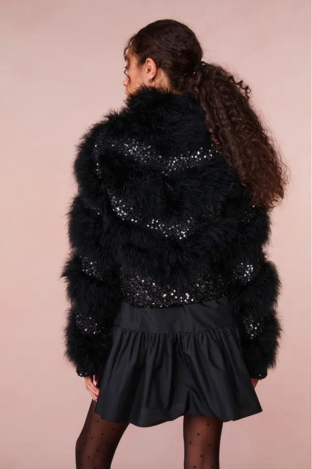 WomenKids Jackets and Coats LoveShackFancy Curran Sequin Feathered Jacket Black WomenKids Jackets and Coats LoveShackFancy Curran Sequin Feathered Jacket Black
