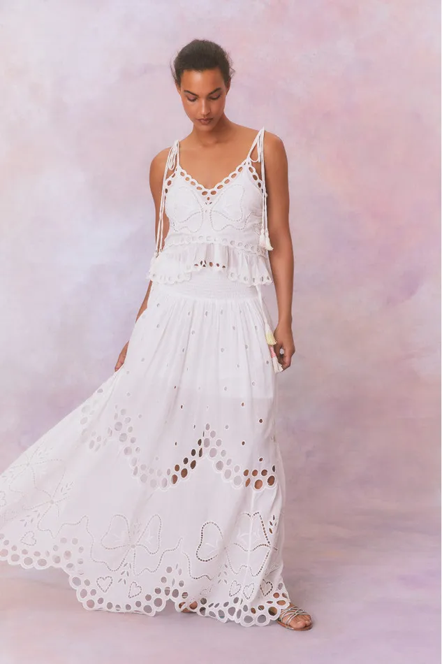 WomenKids Skirts LoveShackFancy Cassaro Eyelet Cotton Maxi Skirt Soft White