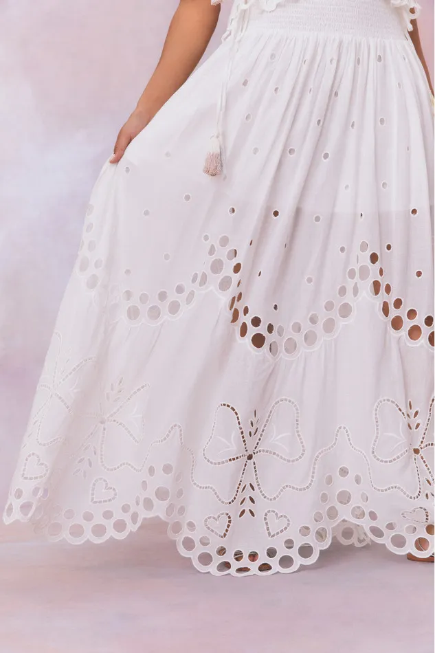 WomenKids Skirts LoveShackFancy Cassaro Eyelet Cotton Maxi Skirt Soft White