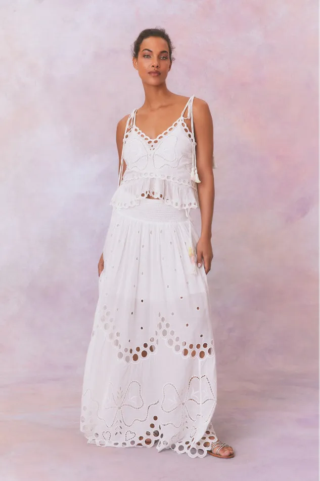 WomenKids Skirts LoveShackFancy Cassaro Eyelet Cotton Maxi Skirt Soft White
