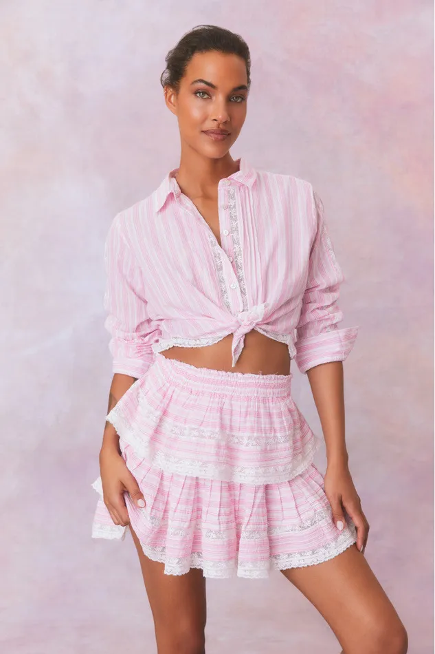 WomenKids Skirts LoveShackFancy Ruffle Mini Stripe Cotton Skirt Captiva Pink