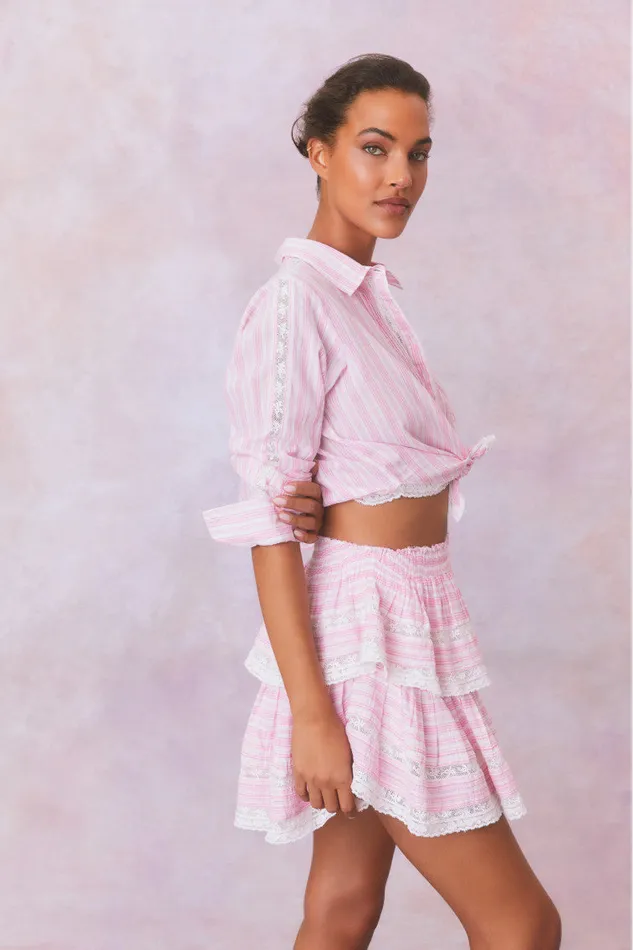WomenKids Skirts LoveShackFancy Ruffle Mini Stripe Cotton Skirt Captiva Pink