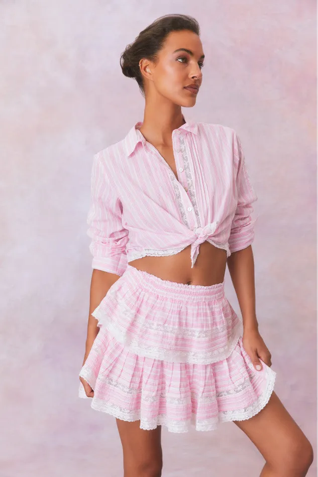 WomenKids Skirts LoveShackFancy Ruffle Mini Stripe Cotton Skirt Captiva Pink